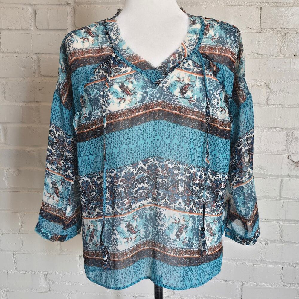 Daniel Rainn Boho Paisley Sheer Chiffon V-Neck Blouse Size S┃Eclectic Whimsigoth